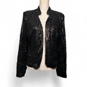 Cherish Size Large Black Sequin Evening Blazer Jacket Open Front Fully Lined